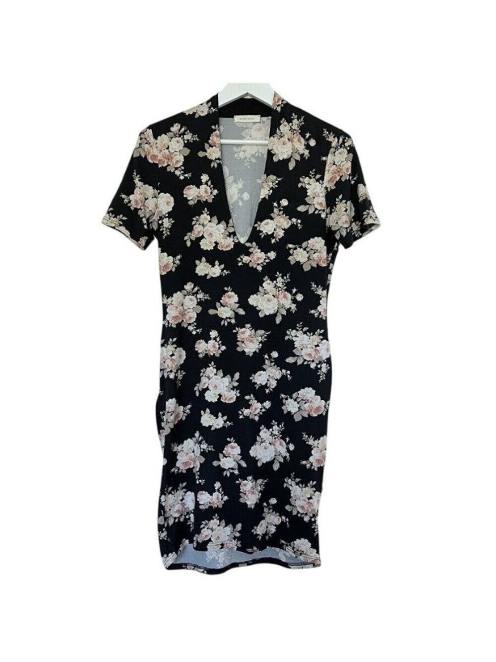 Dark Floral Womens Sz L Bodycon Dress Black Rose Coquette Dark Feminine Romantic - Picture 6 of 13